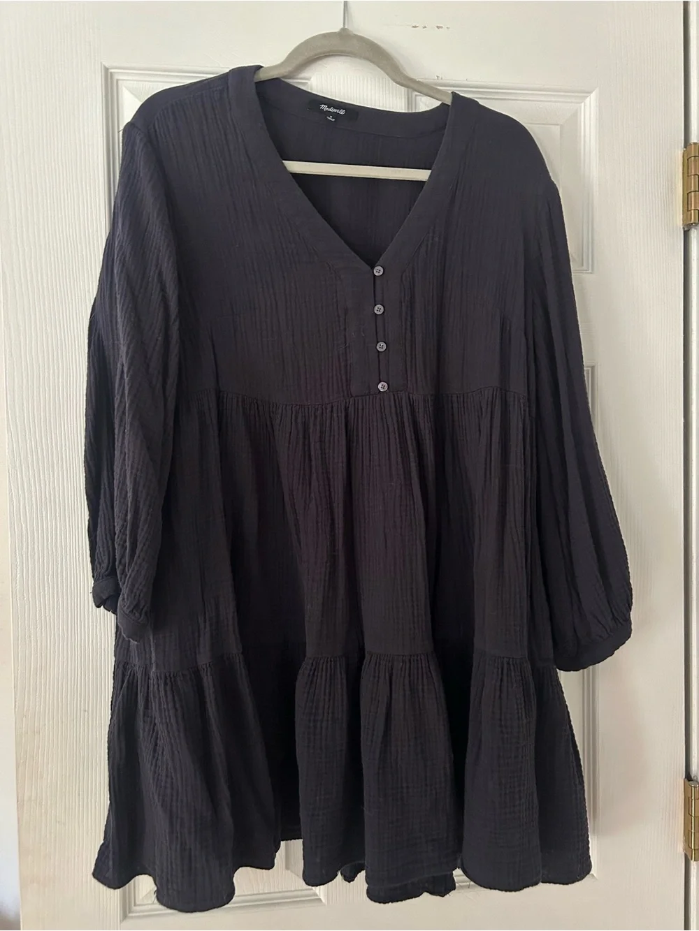 Madewell Gauze V-Neck Tiered Long-Sleeve Fall Dress